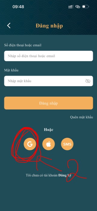 Bước 4 — bấm biểu tượng Google để đăng ký