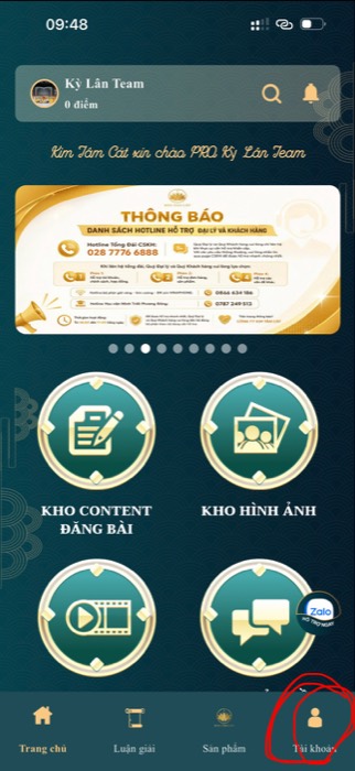Bước 5 — bấm mục Tài khoản